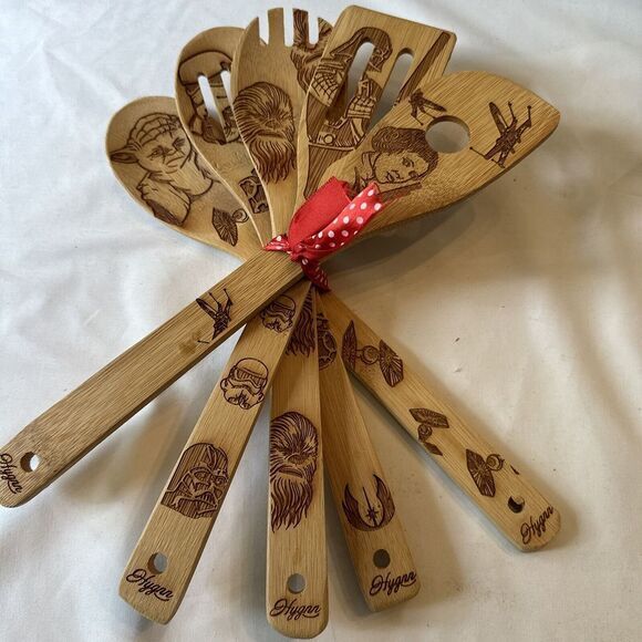 Hygnn 5 Piece Star‎ Wars Bamboo Wooden Cooking Utensils, Home Decor New - Picture 1 of 10